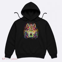Colorful Wild Wolf Art Pattern Hoodie thumb 0
