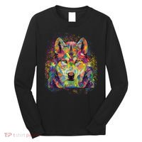 Colorful Wild Wolf Art Pattern Long Sleeve Shirt thumb 0
