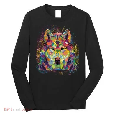 Colorful Wild Wolf Art Pattern Long Sleeve Shirt