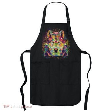 Colorful Wild Wolf Art Pattern Apron