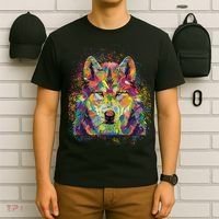 Colorful Wild Wolf Art Pattern T-Shirt thumb 6