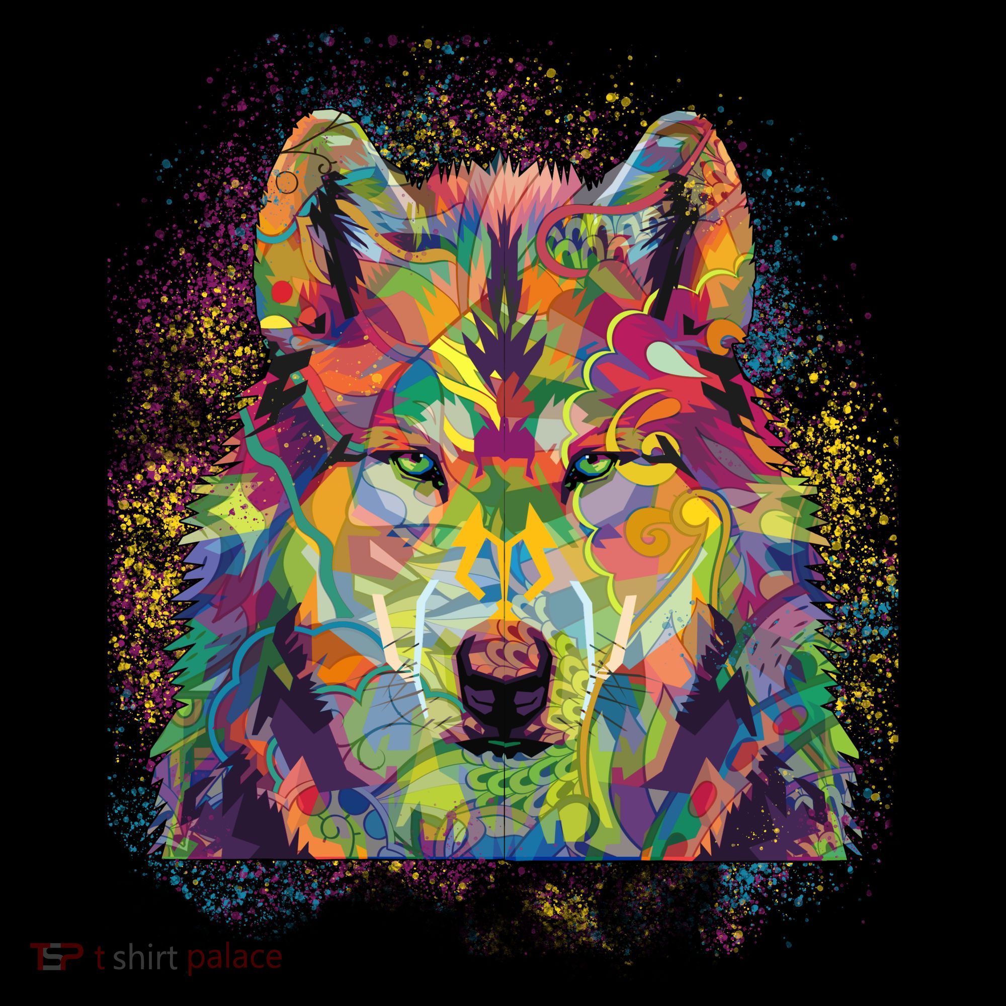 Colorful Wild Wolf Art Pattern T-Shirt
