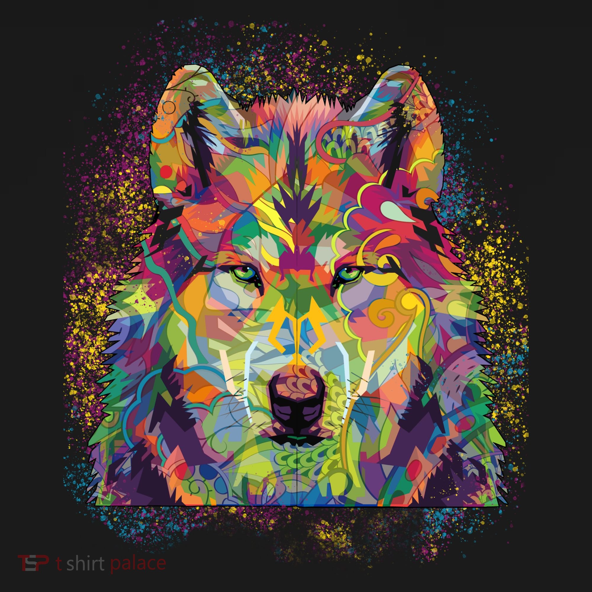 Colorful Wild Wolf Art Pattern Button