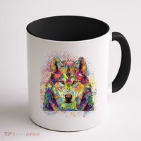 Colorful Wild Wolf Art Pattern Coffee Mug thumb 1