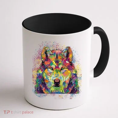 Colorful Wild Wolf Art Pattern Coffee Mug back