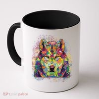 Colorful Wild Wolf Art Pattern Coffee Mug thumb 0