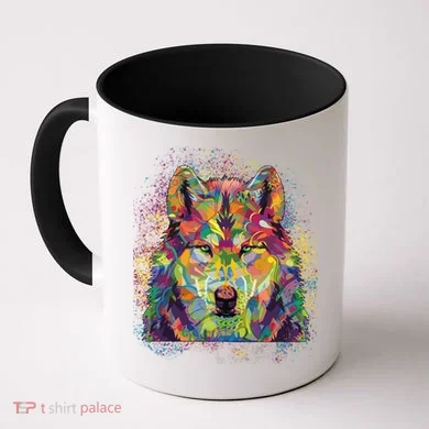 Colorful Wild Wolf Art Pattern Coffee Mug