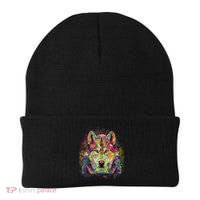 Colorful Wild Wolf Art Pattern Beanie thumb 0