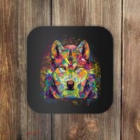 Colorful Wild Wolf Art Pattern Coaster thumb 0