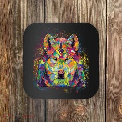 Colorful Wild Wolf Art Pattern Coaster