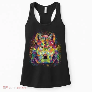Colorful Wild Wolf Art Pattern Women's Tank Top