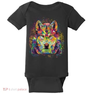Colorful Wild Wolf Art Pattern Baby Bodysuit