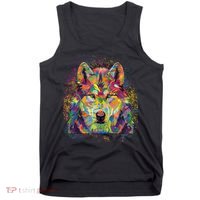 Colorful Wild Wolf Art Pattern Tank Top thumb 0