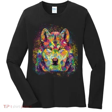 Colorful Wild Wolf Art Pattern Women's Long Sleeve Shirt