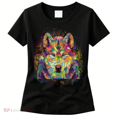 Colorful Wild Wolf Art Pattern Women's T-Shirt