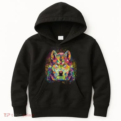 Colorful Wild Wolf Art Pattern Kids Hoodie
