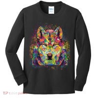 Colorful Wild Wolf Art Pattern Kids Long Sleeve Shirt thumb 0