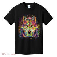 Colorful Wild Wolf Art Pattern Kids T-Shirt thumb 0