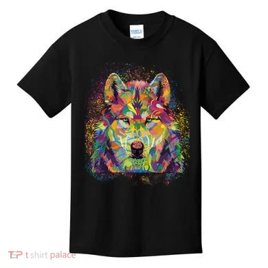 Colorful Wild Wolf Art Pattern Kids T-Shirt