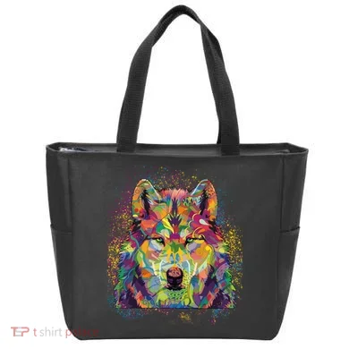 Colorful Wild Wolf Art Pattern Tote Bag