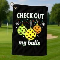 Check Out My Balls Funny Pickleball Christmas Decoration Golf Towel thumb 1