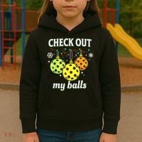 Check Out My Balls Funny Pickleball Christmas Decoration Kids Hoodie thumb 3