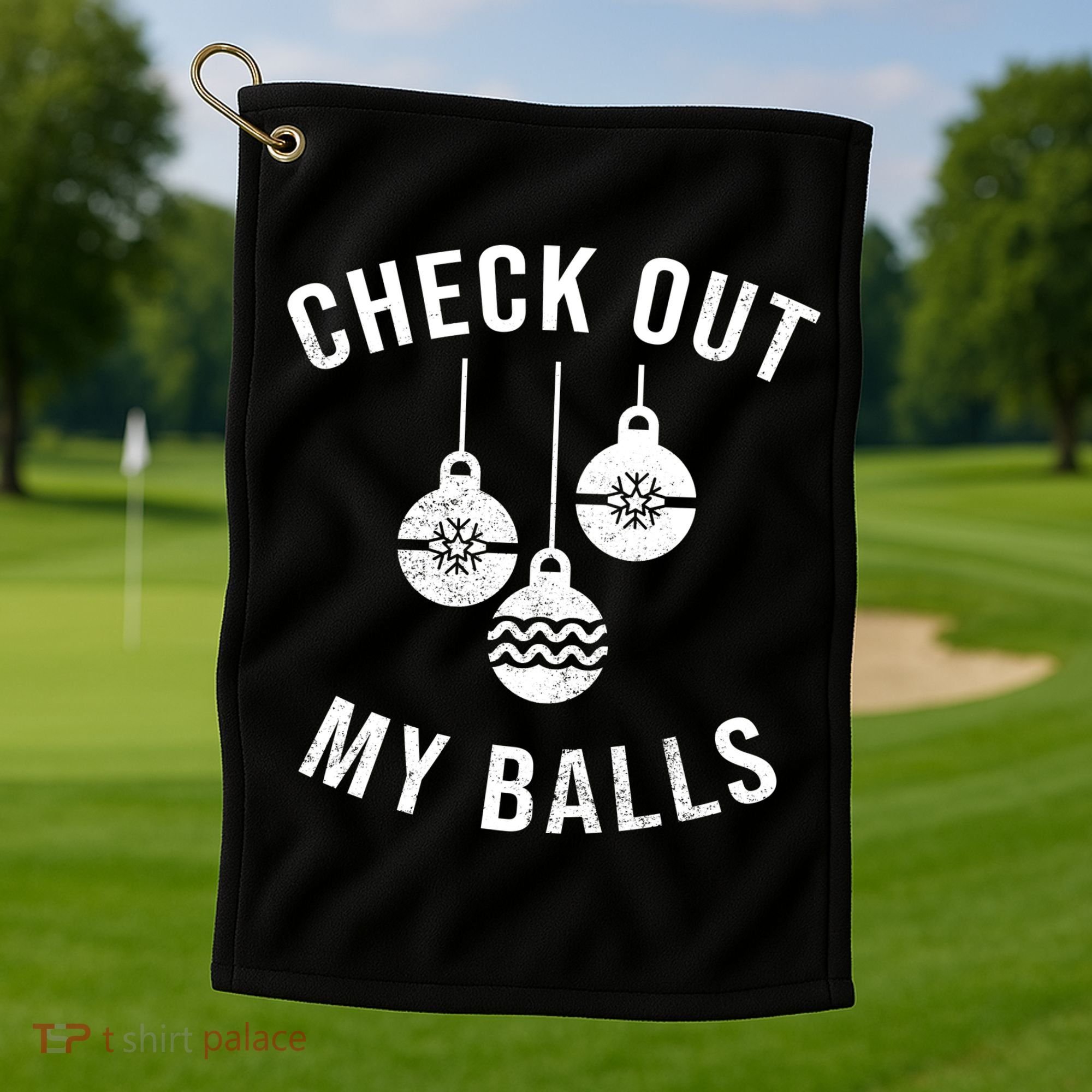 Checkout Out My Balls Funny XMas Christmas Golf Towel