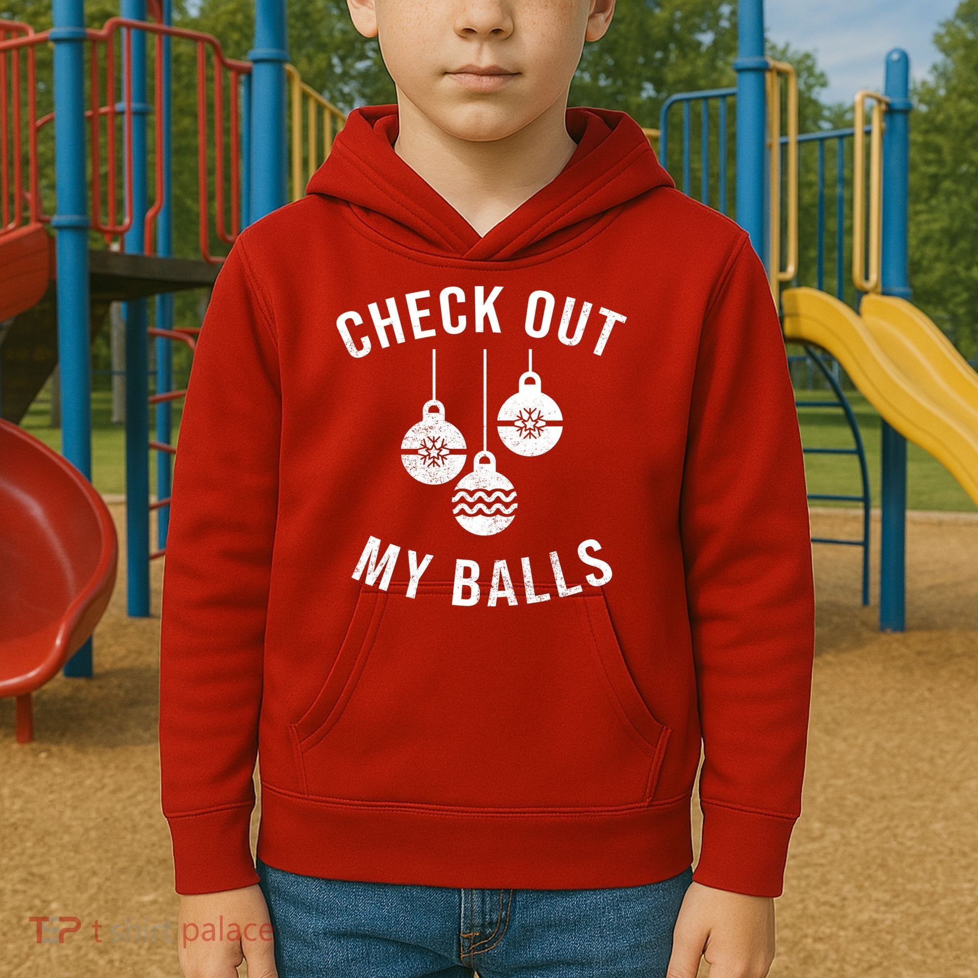 Checkout Out My Balls Funny XMas Christmas Kids Hoodie