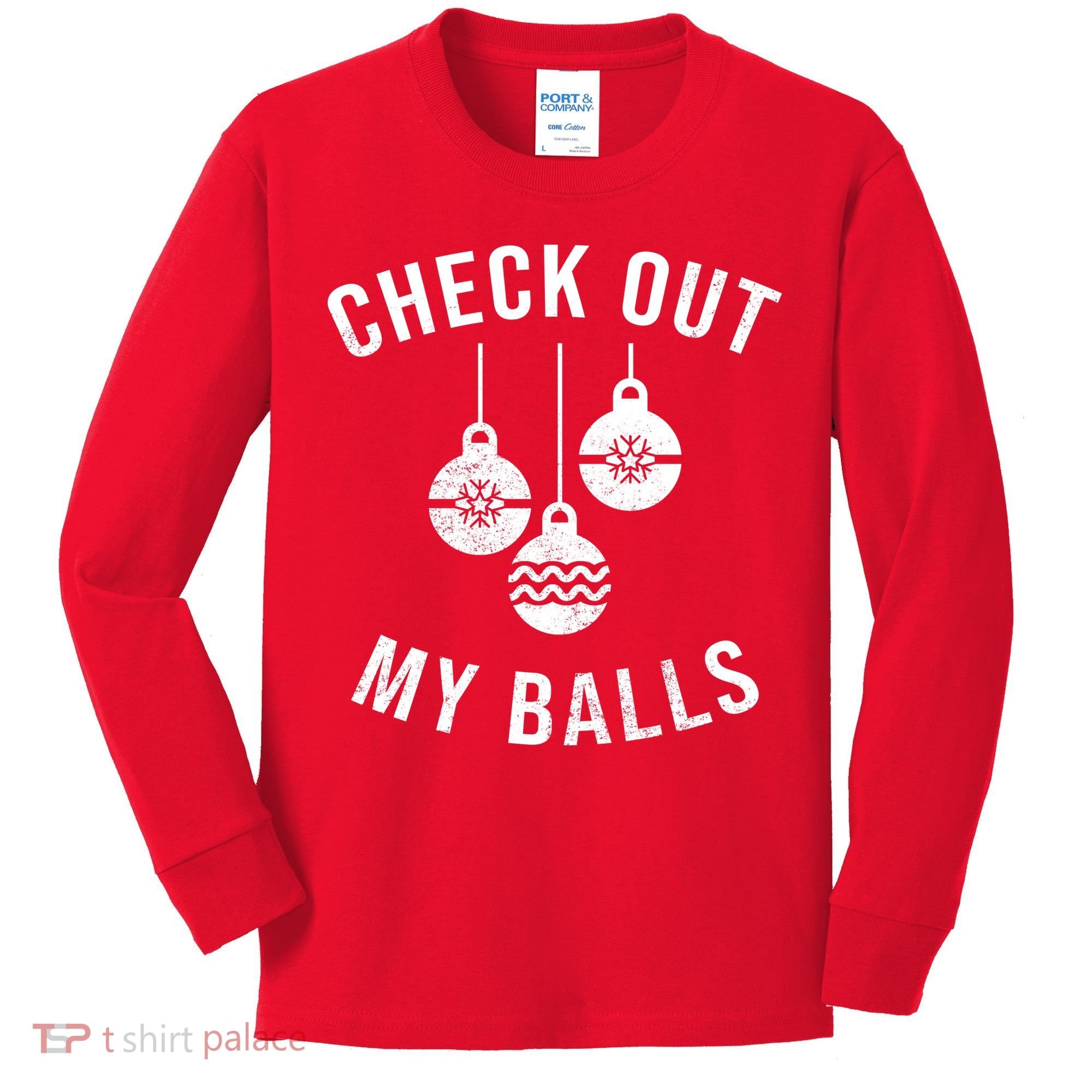Checkout Out My Balls Funny XMas Christmas Kids Long Sleeve Shirt