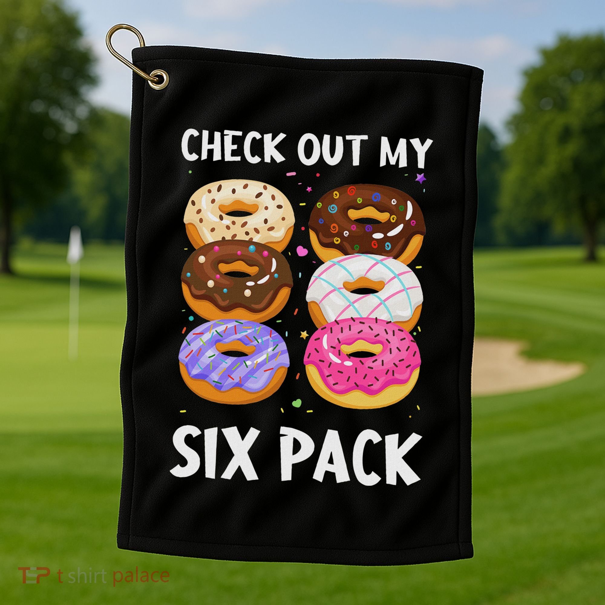 Check Out My Six Pack Donut Funny Gym Golf Towel