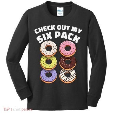 Check Out My Six Pack Funny Donut Design Kids Long Sleeve Shirt
