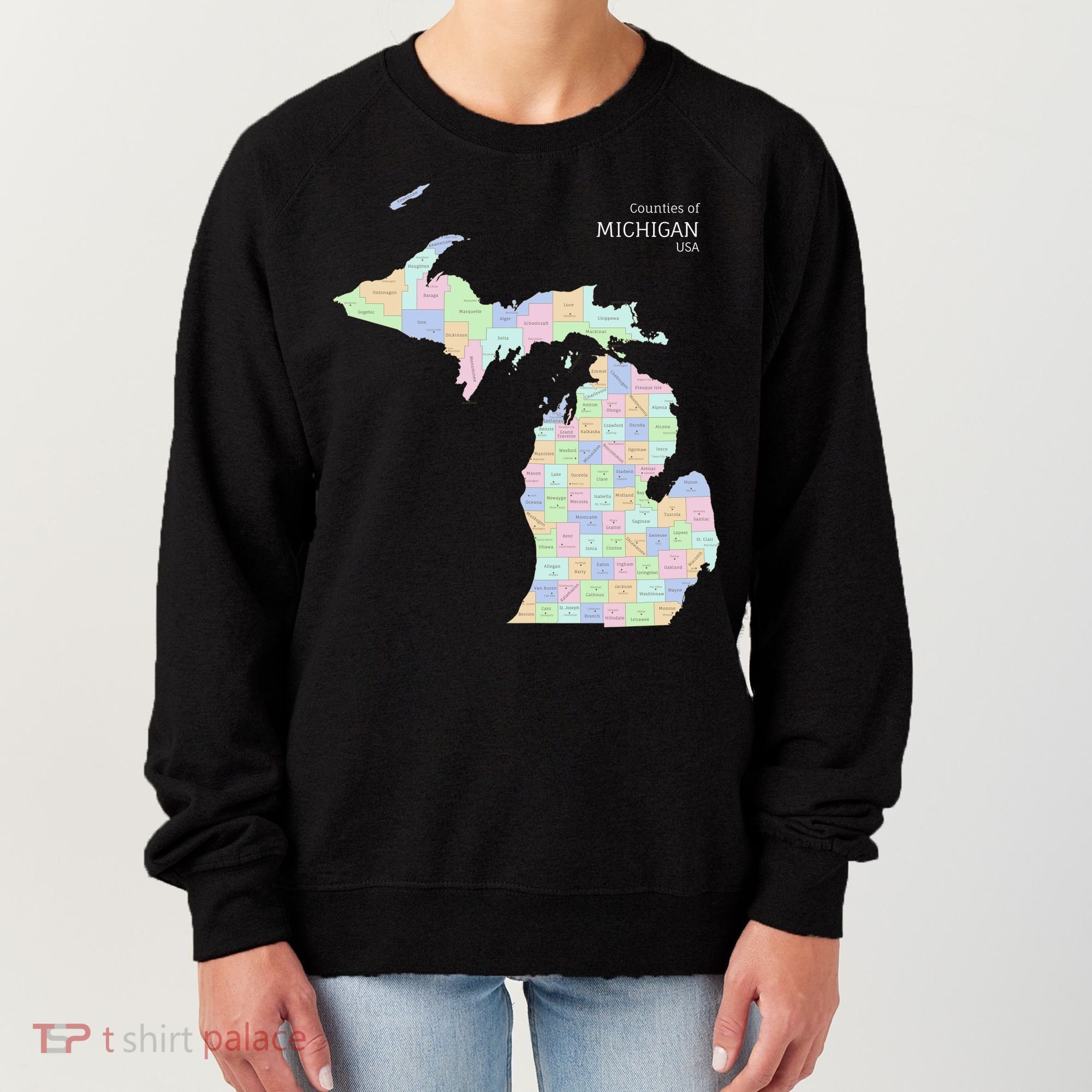 Counties Of Michigan Illustration Map Women's Sweatshirt