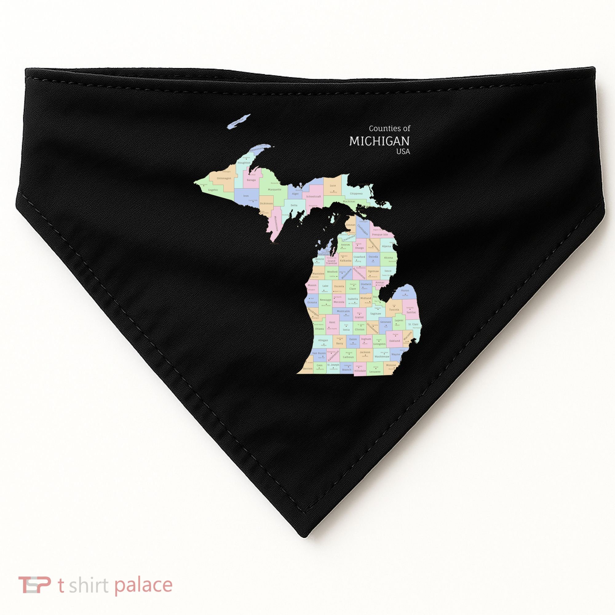 Counties Of Michigan Illustration Map USA-Made Doggie Bandana