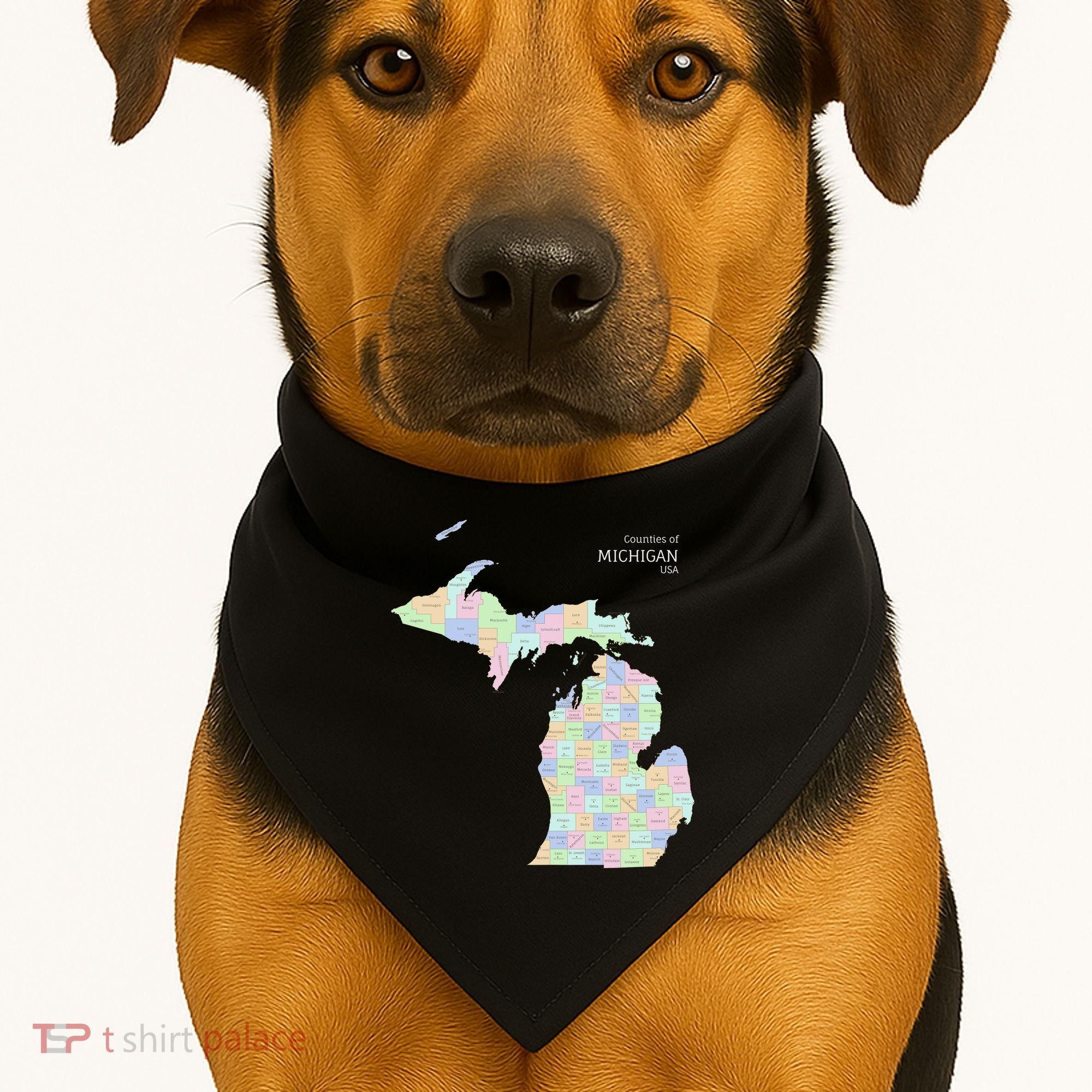 Counties Of Michigan Illustration Map USA-Made Doggie Bandana
