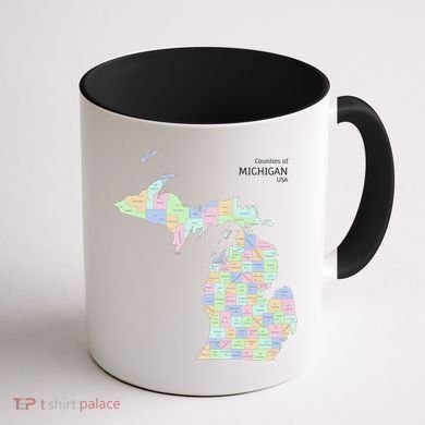 Counties Of Michigan Illustration Map Coffee Mug back