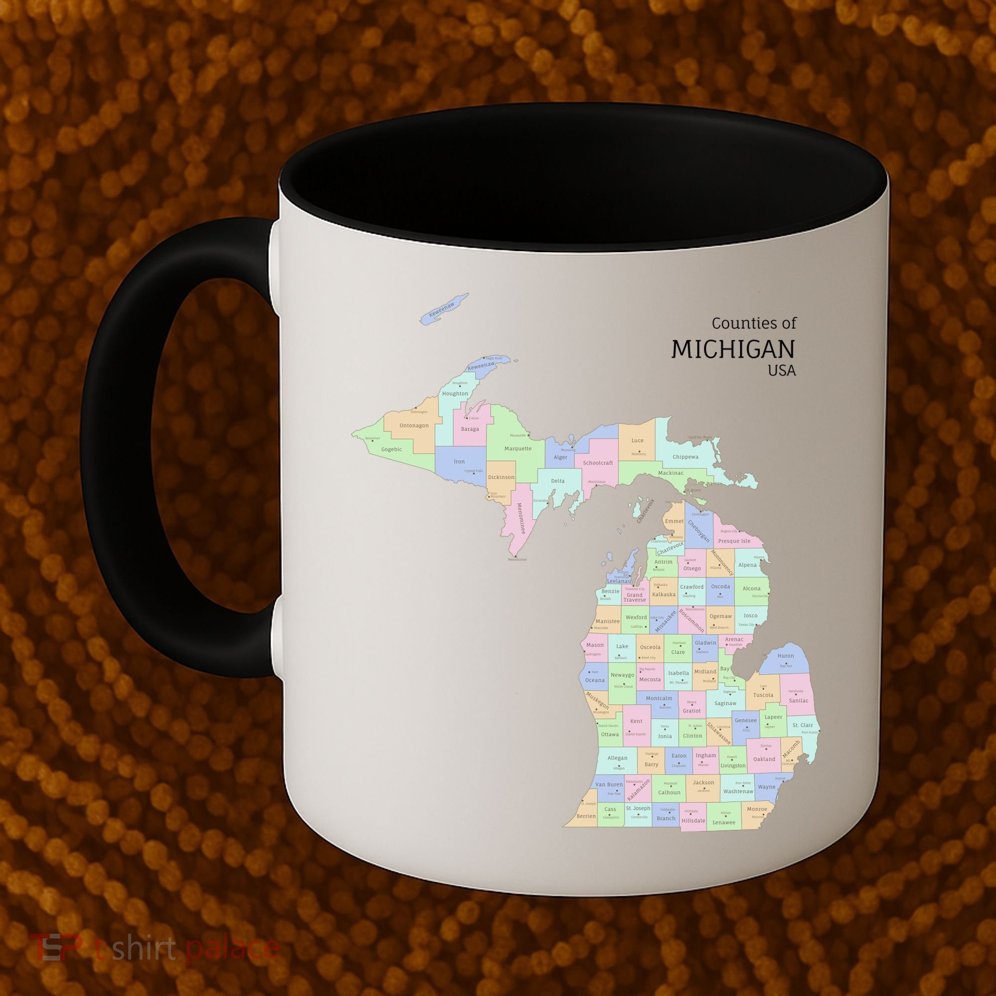 Counties Of Michigan Illustration Map Coffee Mug