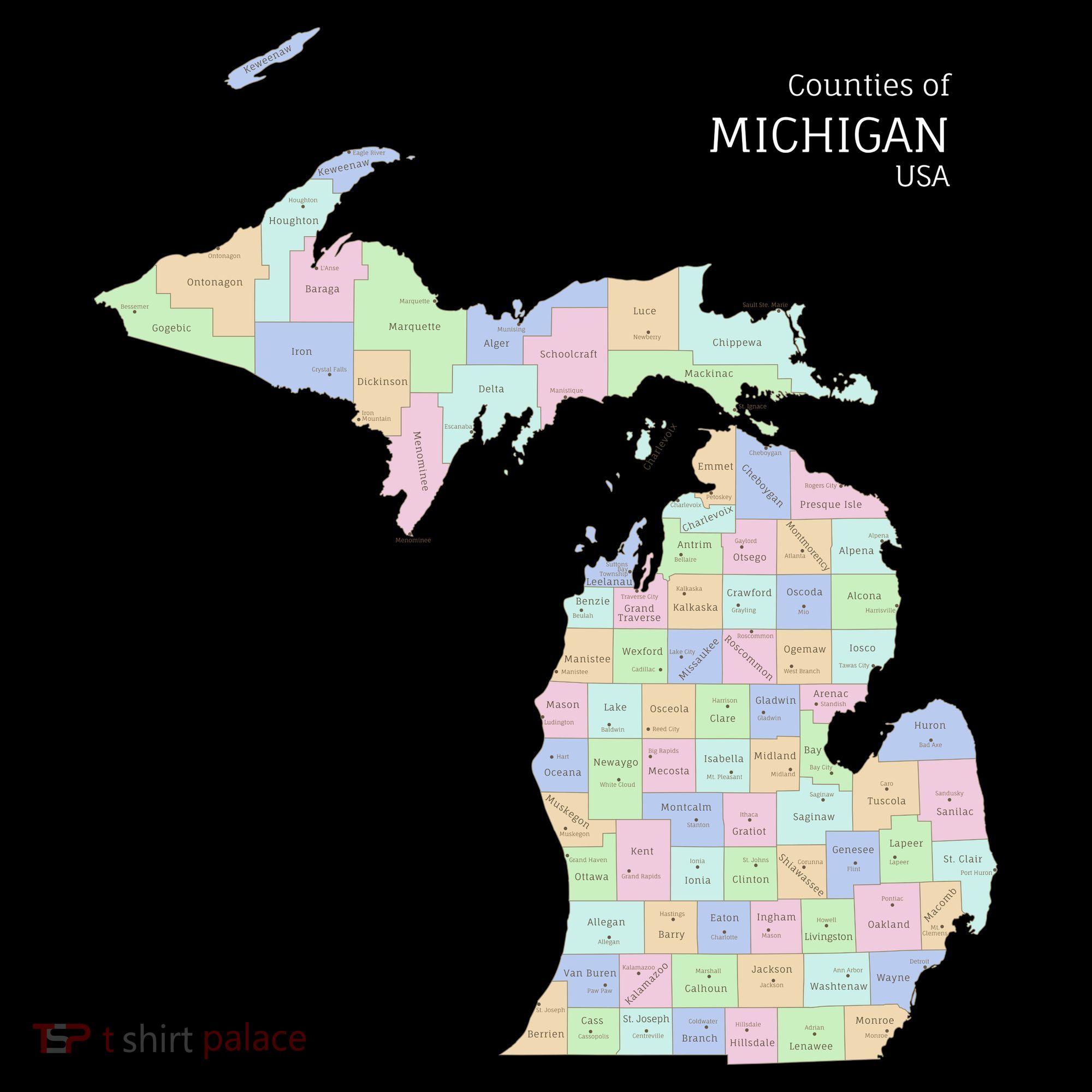 Counties Of Michigan Illustration Map Ornament