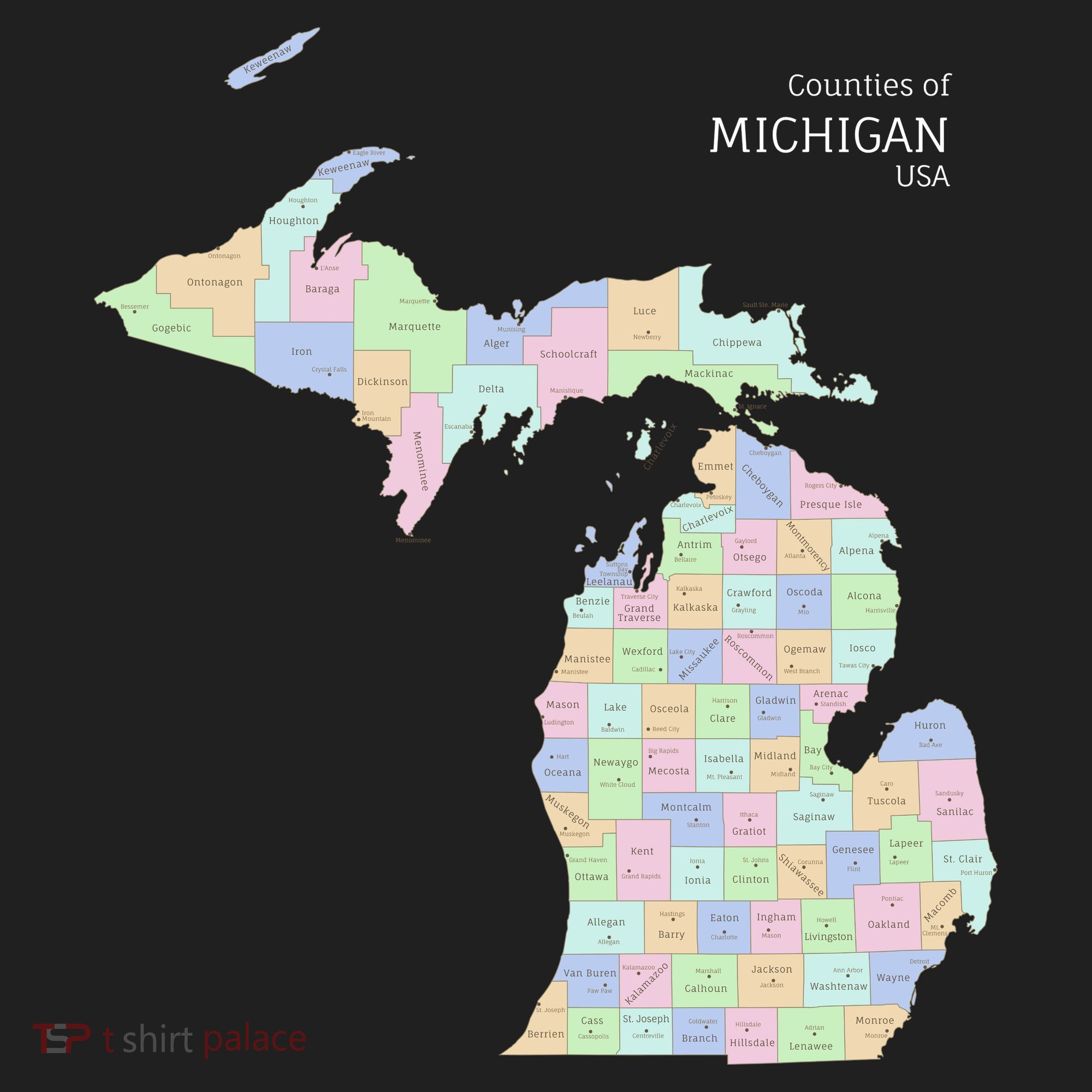 Counties Of Michigan Illustration Map Hat