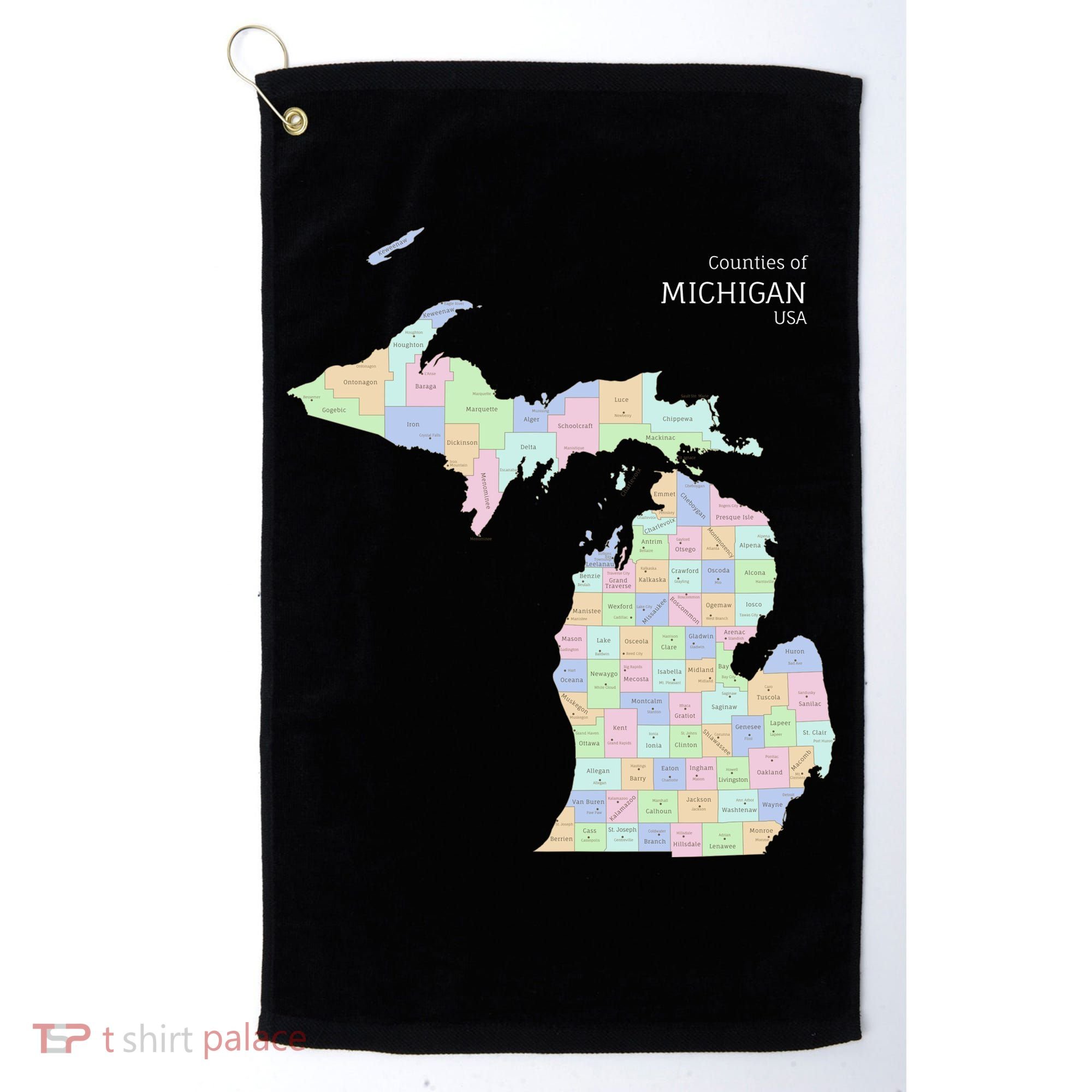 Counties Of Michigan Illustration Map Golf Towel