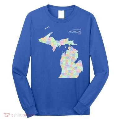 Counties Of Michigan Illustration Map Long Sleeve Shirt