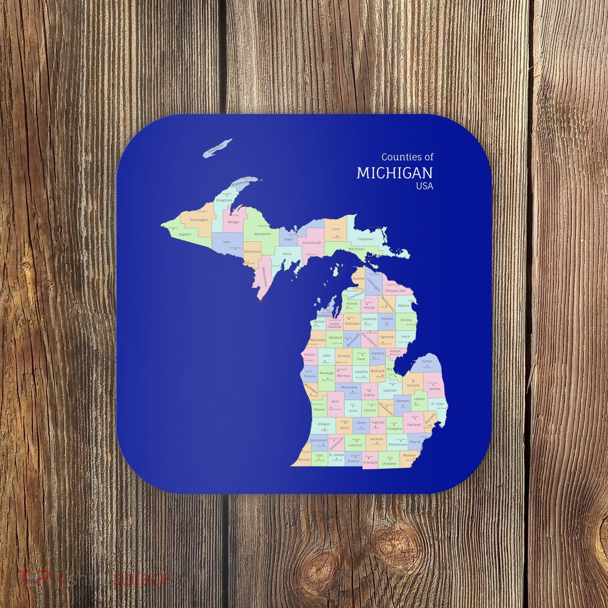 Counties Of Michigan Illustration Map Coaster