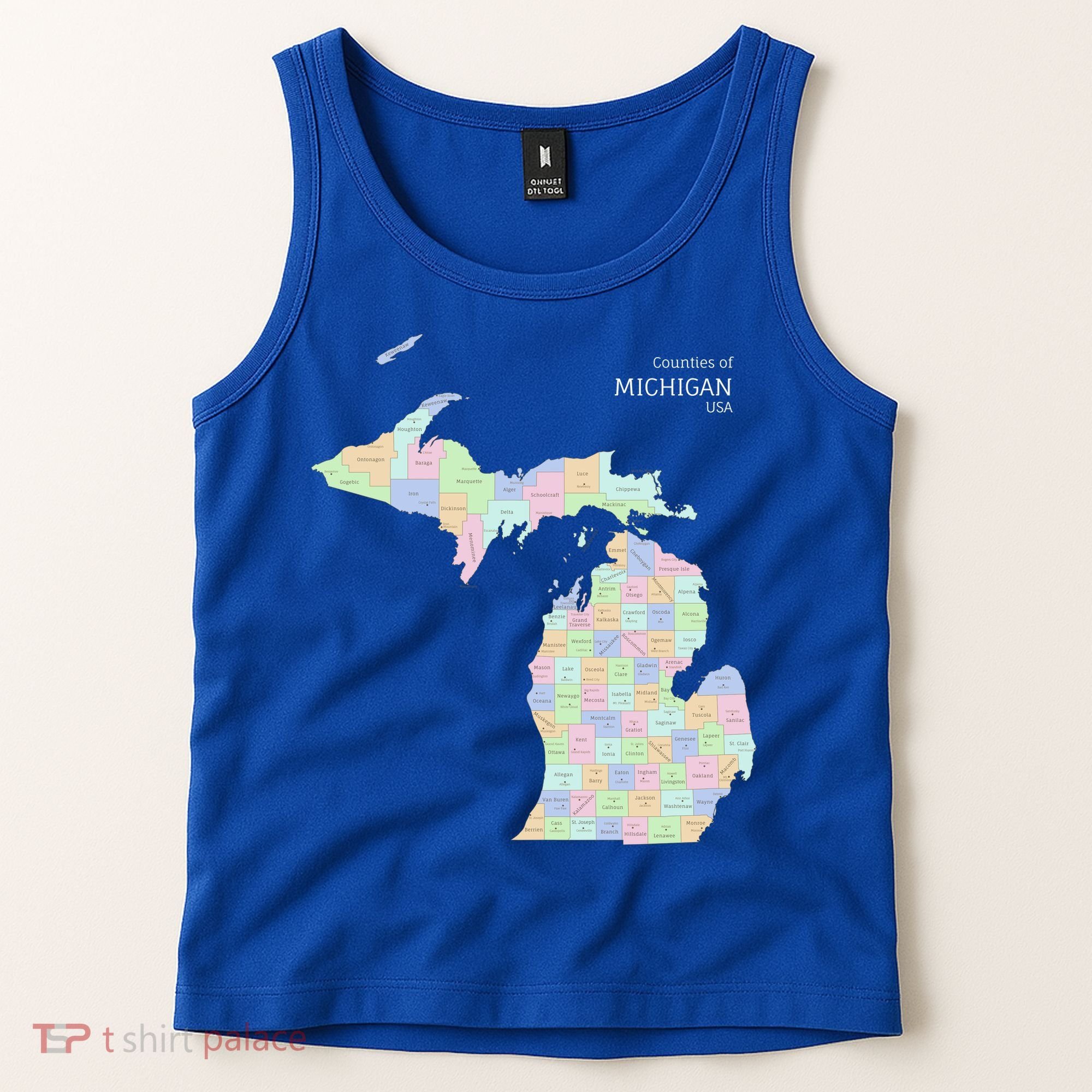Counties Of Michigan Illustration Map Tank Top
