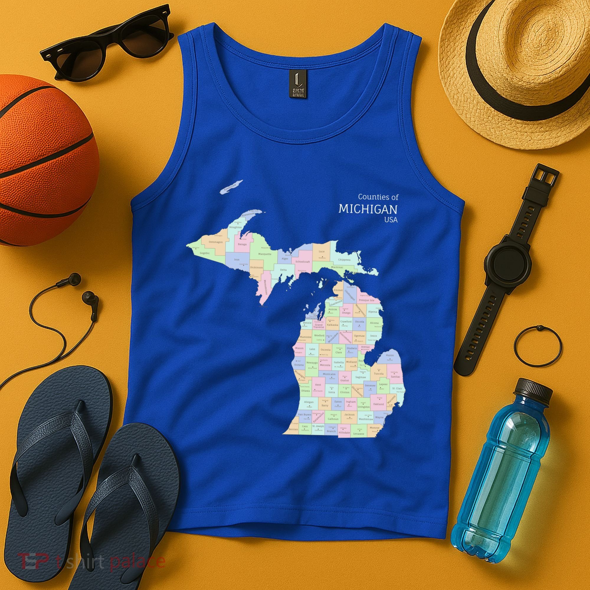 Counties Of Michigan Illustration Map Tank Top