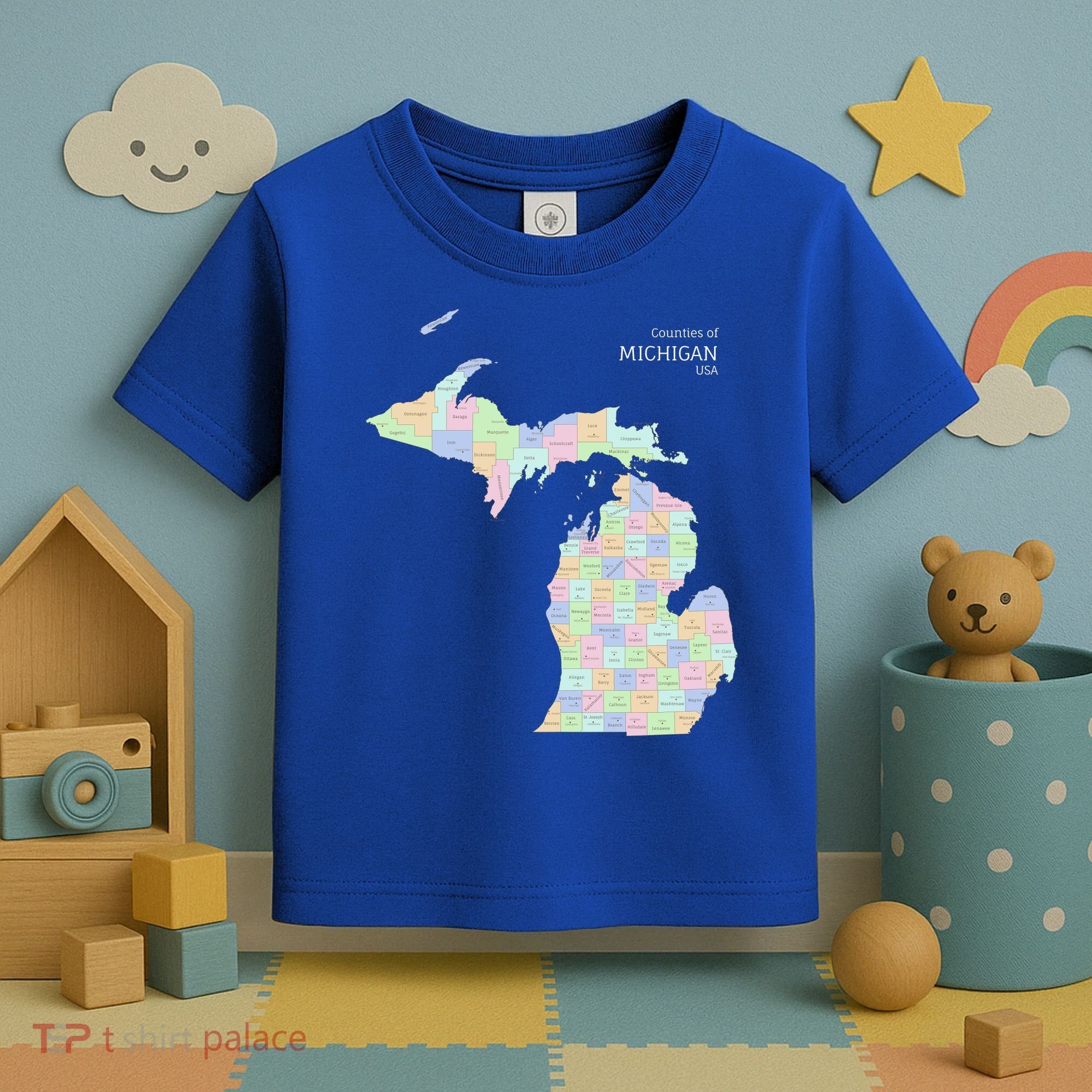 Counties Of Michigan Illustration Map Toddler T-Shirt