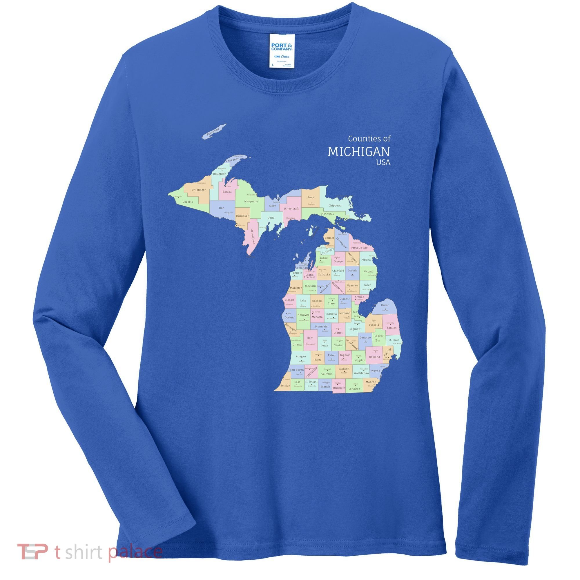 Counties Of Michigan Illustration Map Women's Long Sleeve Shirt