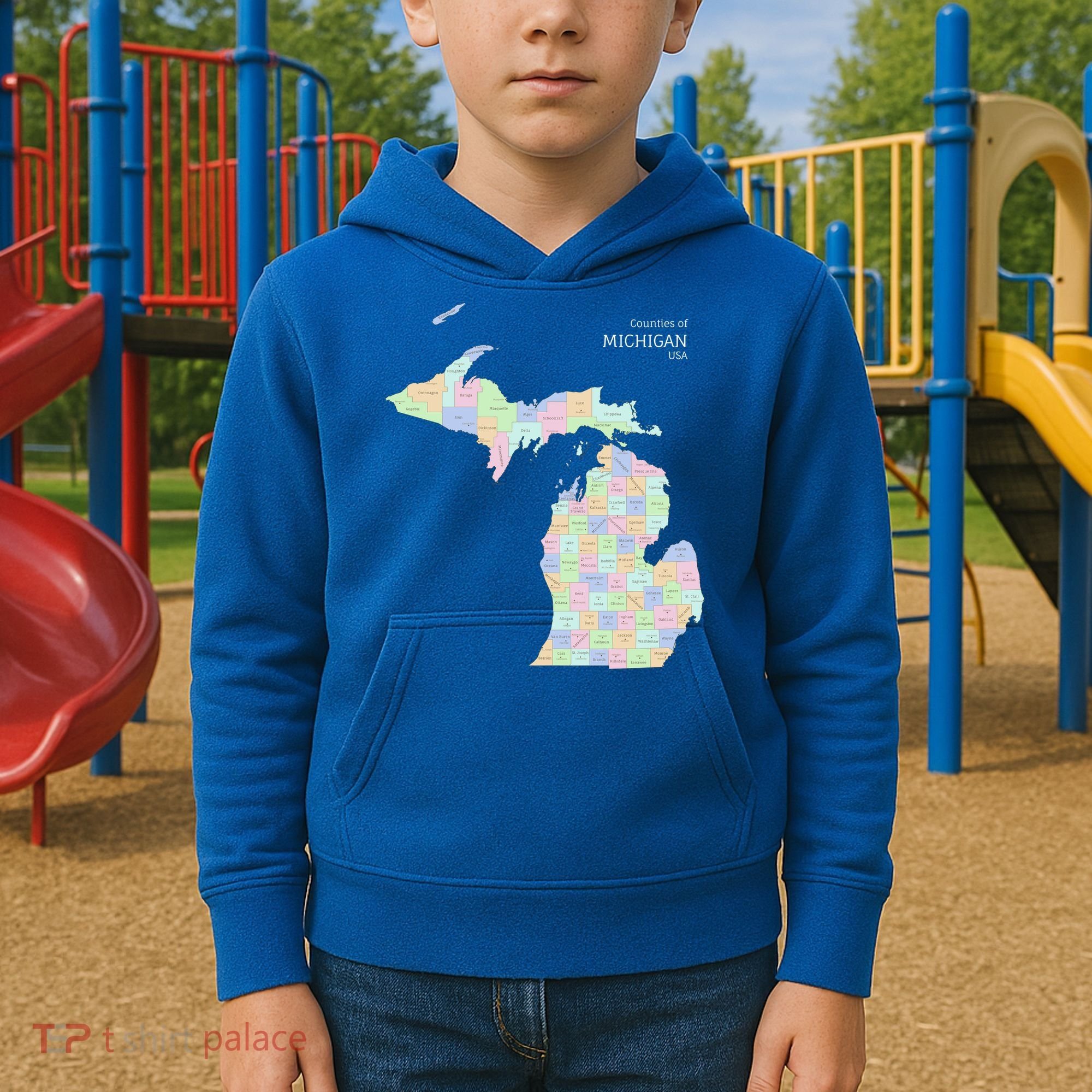 Counties Of Michigan Illustration Map Kids Hoodie