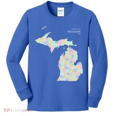 Counties Of Michigan Illustration Map Kids Long Sleeve Shirt
