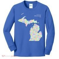 Counties Of Michigan Illustration Map Kids Long Sleeve Shirt thumb 0