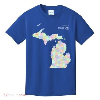 Counties Of Michigan Illustration Map Kids T-Shirt