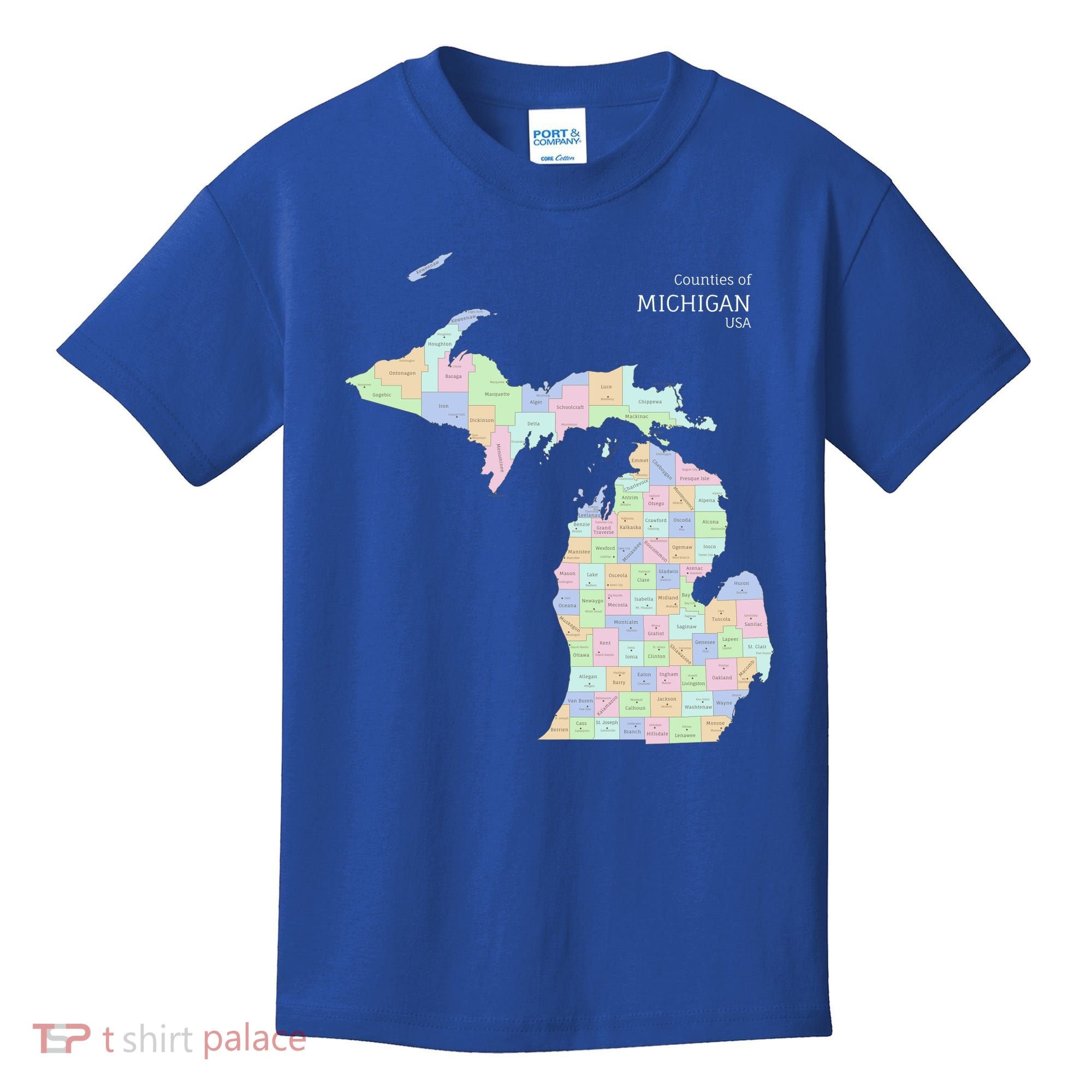 Counties Of Michigan Illustration Map Kids T-Shirt